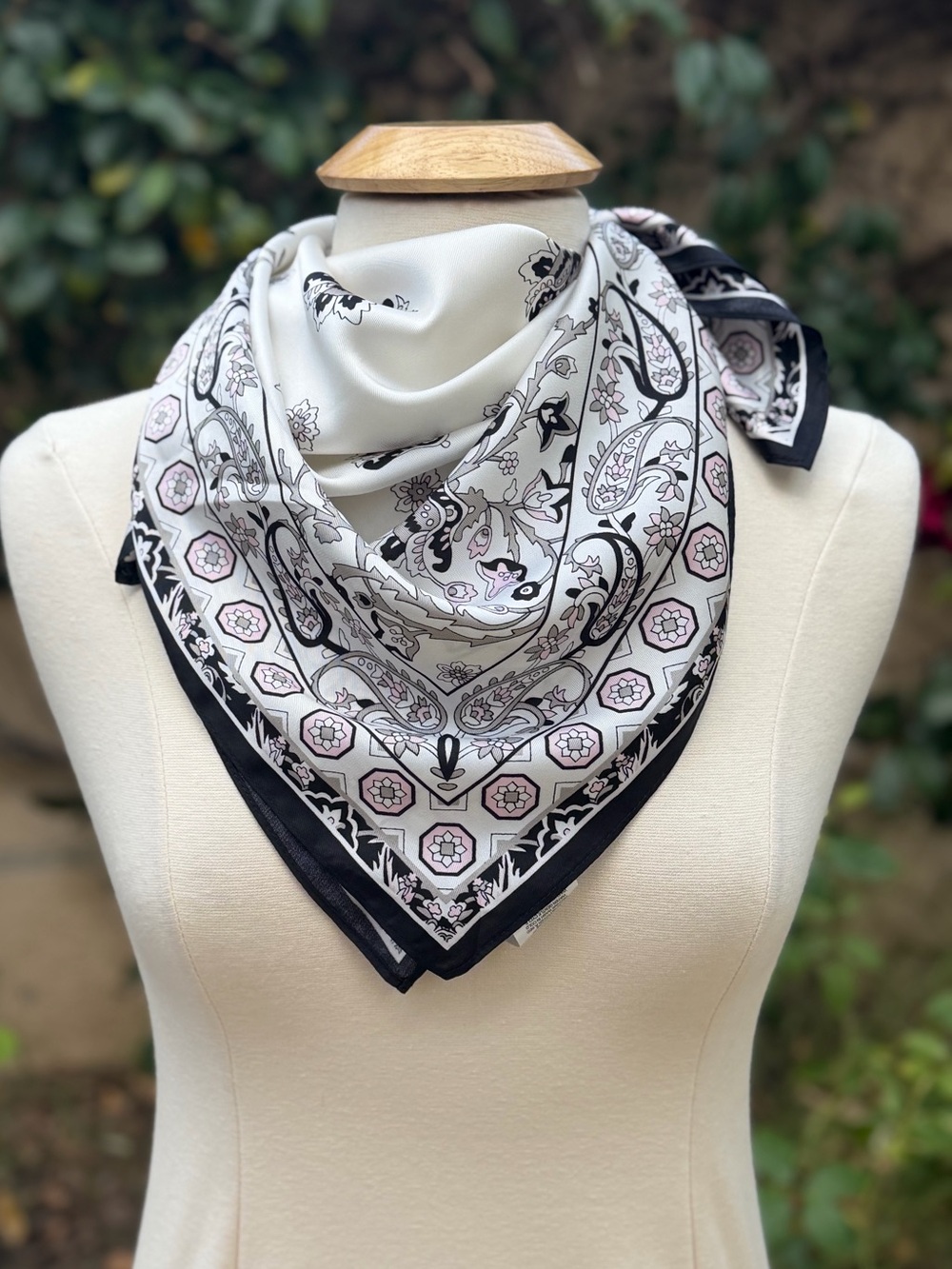 Rachel Zoe Black, Cream & Soft Pink Paisley Bandana Scarf
